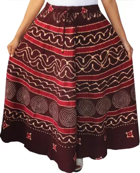 Womens Cotton Batik Printed Long Skirt India Clothing (Maroon)