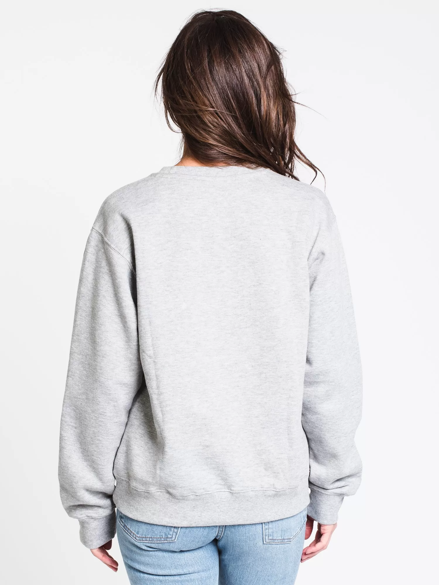 WOMENS EMB LONG SLEEVE CREW - GREY HTHR - CLEARANCE