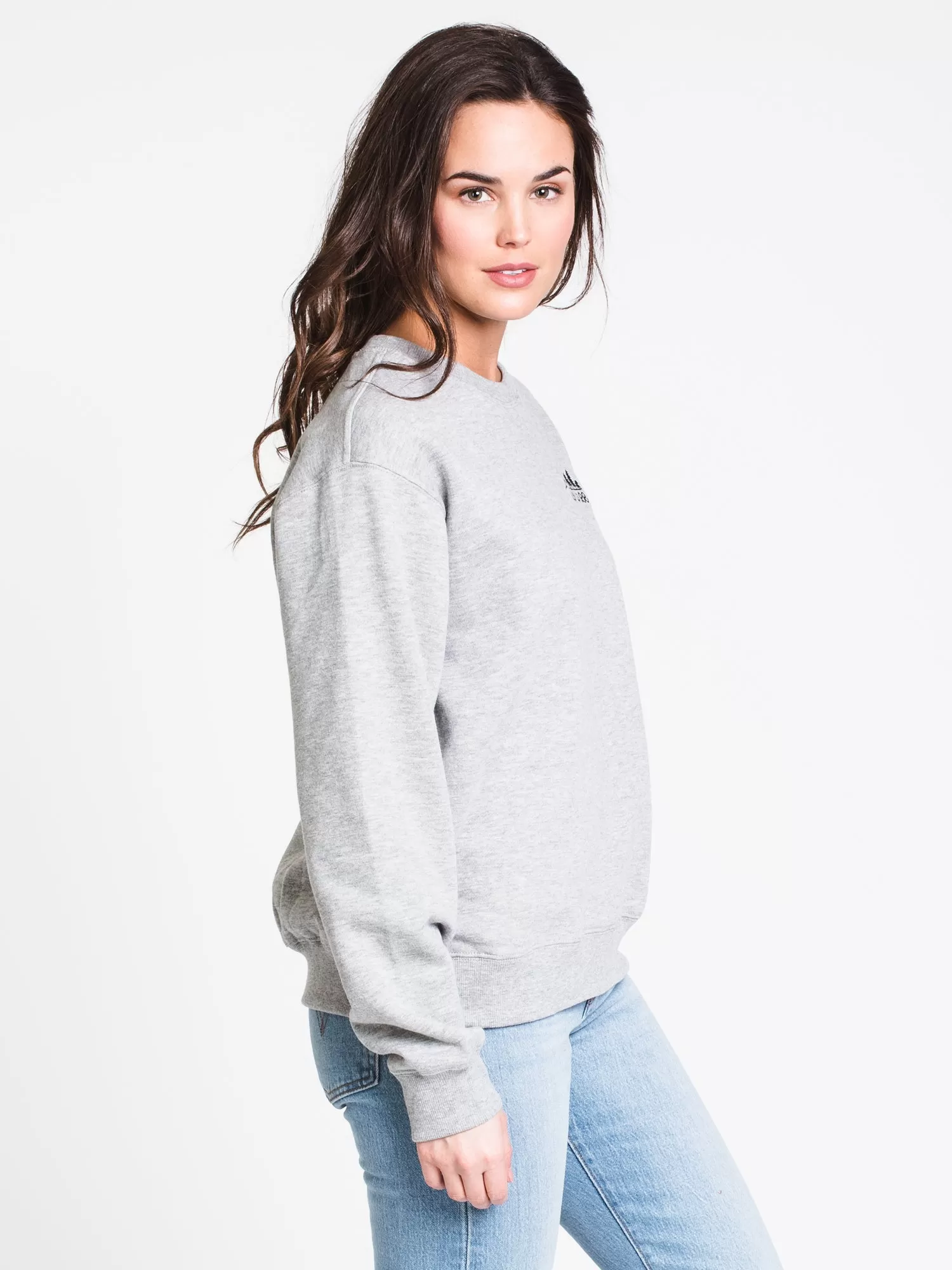 WOMENS EMB LONG SLEEVE CREW - GREY HTHR - CLEARANCE