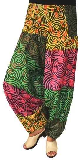 Womens Smocked Waist Hippie Cotton Harem Pants Multicolor