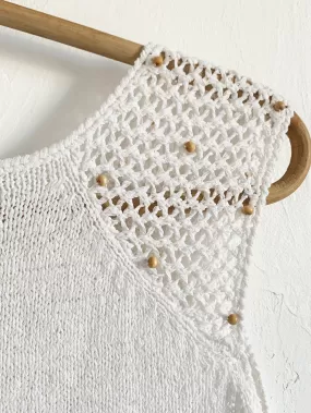 Worthington White Knit Tank Sweater With Wooden Bead Detail