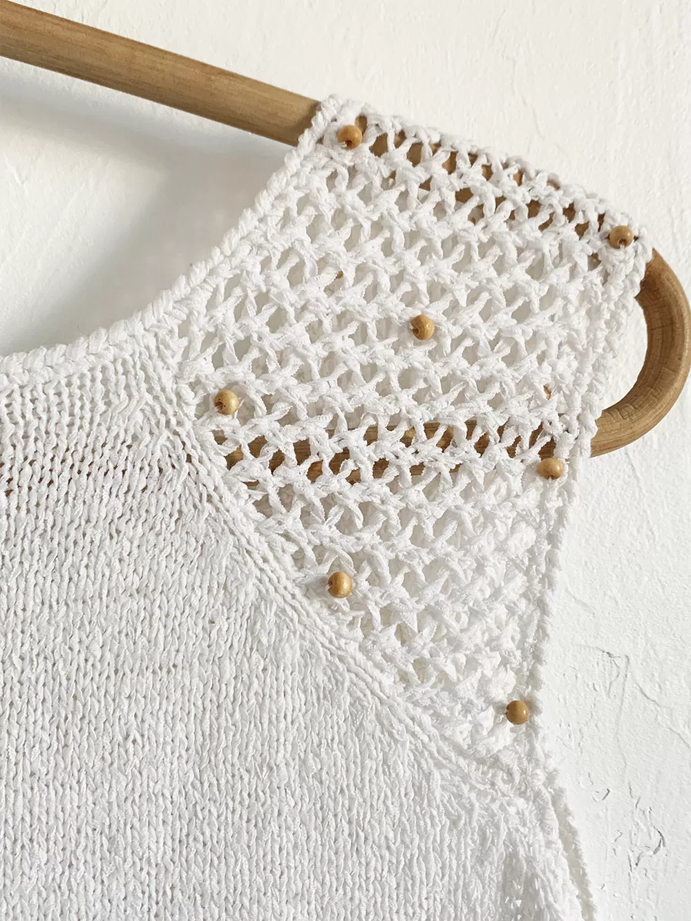 Worthington White Knit Tank Sweater With Wooden Bead Detail