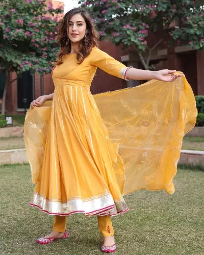 Yellow Mughal Anarkali Cotton Salwar Suit