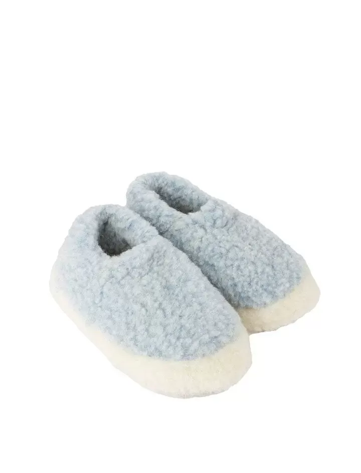 Yoko Wool Womens Siberian Wool Slippers Light Blue